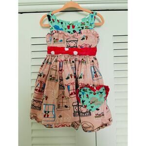 Jelly The Pug Heart Pocket Tie Back Dress 18 Months GUC